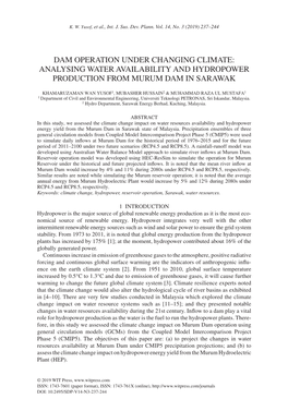 Dam Operation Under Changing Climate: Analysing Water Availability and Hydropower Production from Murum Dam in Sarawak