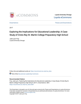 Exploring the Implications for Educational Leadership: a Case Study of Cristo Rey St