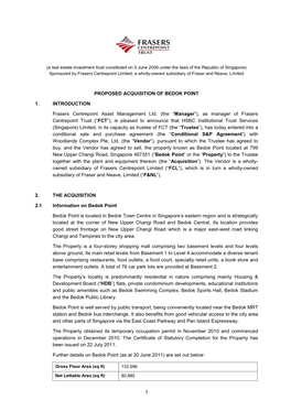 1 PROPOSED ACQUISITION of BEDOK POINT 1. INTRODUCTION Frasers Centrepoint Asset Management Ltd