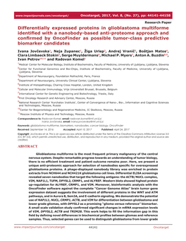 Differentially Expressed Proteins in Glioblastoma Multiforme Identified