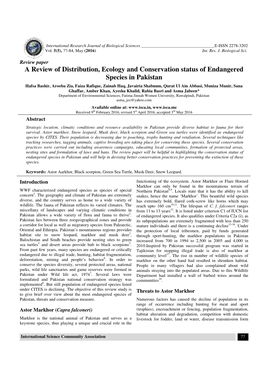 View Paper a Review of Distribution, Ecology and Conservation Status of Endangered Species in Pakistan