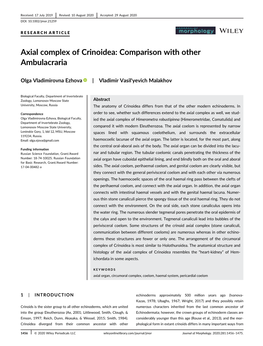 Axial Complex of Crinoidea: Comparison with Other Ambulacraria