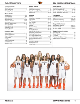 1 #Gobeavs 2017-18 MEDIA GUIDE BB OSU WOMEN's BASKETBALL TABLE of CONTENTS