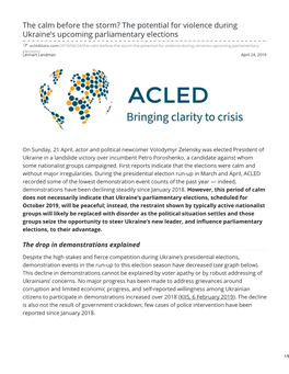 The Calm Before the Storm? the Potential for Violence During Ukraine's Upcoming Parliamentary Elections