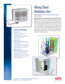 Wiring Closet Ventilation Unit Rapidly Deployable Wall- and Ceiling-Mount Heat Removal for Wiring Closets