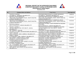 REGIONAL REPORT on the APPROVED/CONCURRED CONSTRUCTION SAFETY & HEALTH PROGRAM (CSHP) DOLE-National Capital Region