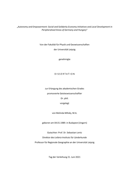 „Autonomy and Empowerment: Social and Solidarity Economy Initiatives and Local Development in Peripheralised Areas of Germany and Hungary“