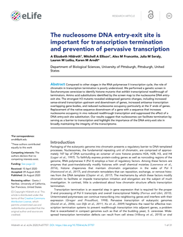 The Nucleosome DNA Entry-Exit Site Is Important for Transcription Termination and Prevention of Pervasive Transcription
