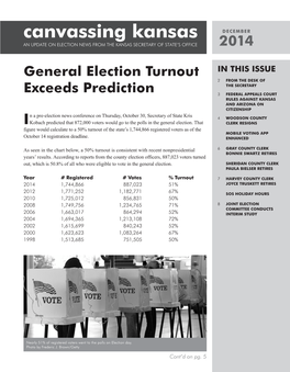 Canvassing Kansas DECEMBER an UPDATE on ELECTION NEWS from the KANSAS SECRETARY of STATE’S OFFICE 2014