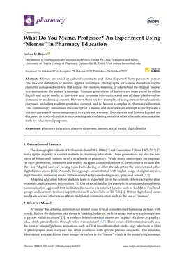 What Do You Meme, Professor? an Experiment Using “Memes” in Pharmacy Education