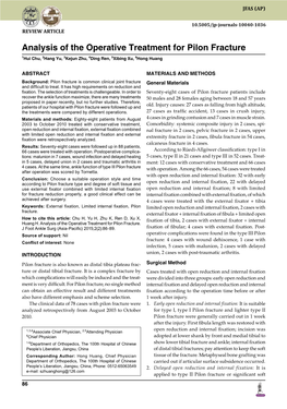 Analysis of the Operative Treatment for Pilon Fracture 1Hui Chu, 2Hang Yu, 3Kejun Zhu, 4Ding Ren, 5Xibing Xu, 6Hong Huang