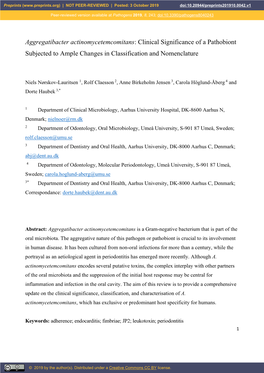 Aggregatibacter Actinomycetemcomitans: Clinical Significance of a Pathobiont Subjected to Ample Changes in Classification and Nomenclature