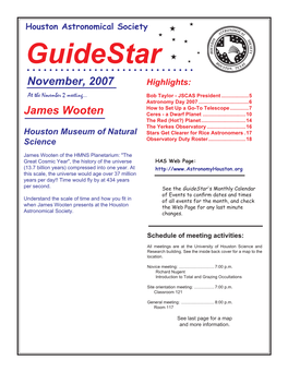 Guidestar  November, 2007 Highlights: at the November 2 Meeting