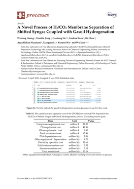 A Novel Process of H2/CO2 Membrane Separation of Shifted Syngas Coupled with Gasoil Hydrogenation