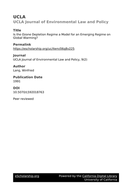 Is the Ozone Depletion Regime a Model for an Emerging Regime on Global Warming?