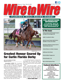 Greatest Honour Geared up for Curlin Florida Derby