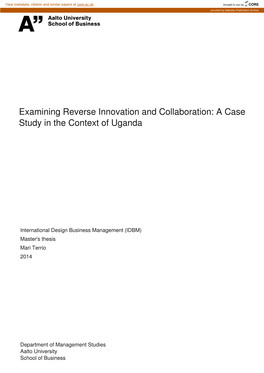 Examining Reverse Innovation and Collaboration: a Case Study in the Context of Uganda