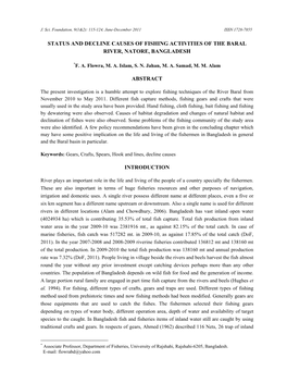 Status and Decline Causes of Fishing Activities of the Baral River, Natore, Bangladesh
