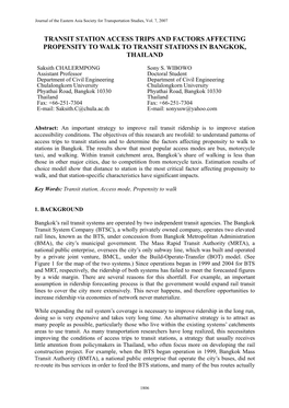 Transit Station Access Trips and Factors Affecting Propensity to Walk to Transit Stations in Bangkok, Thailand