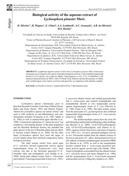 Biological Activity of the Aqueous Extract of Lychnophora Pinaster Mart