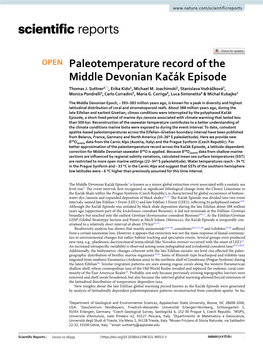 Paleotemperature Record of the Middle Devonian Kačák Episode Thomas J