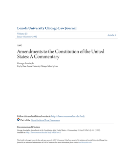 Amendments to the Constitution of the United States: a Commentary George Anastaplo Prof