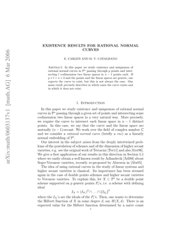 Arxiv:Math/0603137V1 [Math.AG] 6 Mar 2006 Erqietecret Nesc Ahlna Pc in Space Linear Precisely, Each More Intersect Way