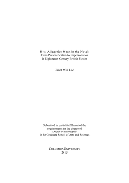 How Allegories Mean in the Novel: from Personification to Impersonation in Eighteenth-Century British Fiction