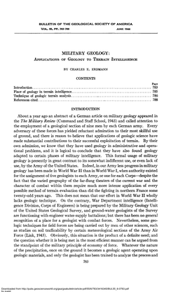 MILITARY GEOLOGY: a Pplications O F G Eo Lo G Y to T E R R a in I Ntelligence