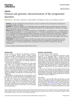 Clinical and Genomic Characterization of 8P Cytogenomic Disorders