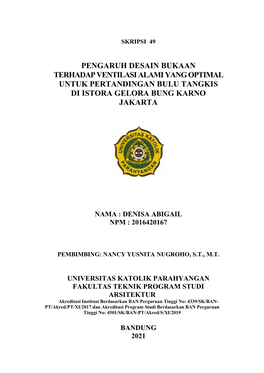 Pengaruh Desain Bukaan Terhadap Ventilasi Alami Yang Optimal Untuk Pertandingan Bulu Tangkis Di Istora Gelora Bung Karno Jakarta