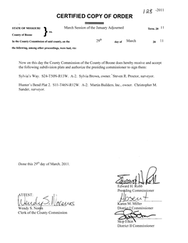 Boone County Commission Orders March 29, 2011 Orders 128 Through 135-2011