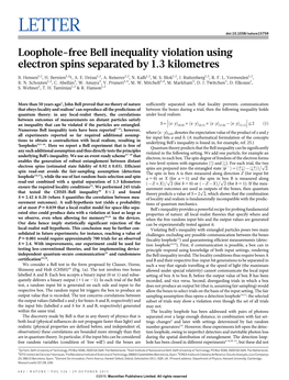 Loophole-Free Bell Inequality Violation Using Electron Spins Separated by 1.3 Kilometres