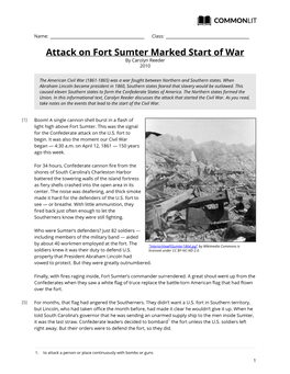 Attack on Fort Sumter Marked Start of War by Carolyn Reeder 2010