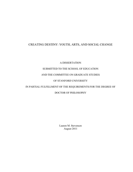 Creating Destiny: Youth, Arts, and Social Change