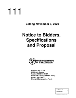 Notice to Bidders, Specifications and Proposal