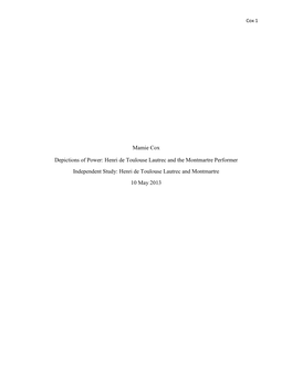 Mamie Cox Depictions of Power: Henri De Toulouse Lautrec and The