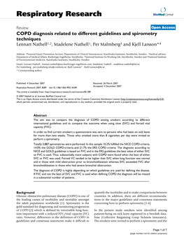 COPD Diagnosis Related to Different Guidelines and Spirometry Techniques Lennart Nathell1,2, Madelene Nathell1, Per Malmberg3 and Kjell Larsson*4