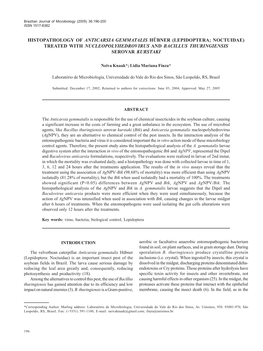 Histopathology of Anticarsia Gemmatalis Hübner (Lepidoptera; Noctuidae) Treated with Nucleopolyhedrovirus and Bacillus Thuringiensis Serovar Kurstaki