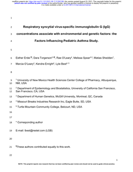 Respiratory Syncytial Virus-Specific Immunoglobulin G (Igg)