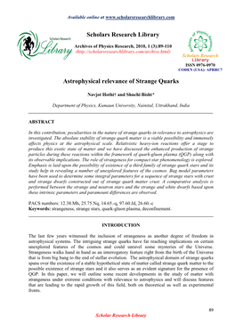 Astrophysical Relevance of Strange Quarks