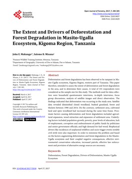 The Extent and Drivers of Deforestation and Forest Degradation in Masito-Ugalla Ecosystem, Kigoma Region, Tanzania