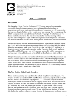 CPCC C-32 Submission Background the Canadian Private Copying