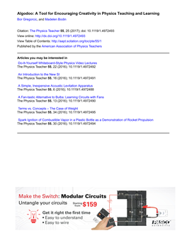 Algodoo: a Tool for Encouraging Creativity in Physics Teaching and Learning Bor Gregorcic, and Madelen Bodin