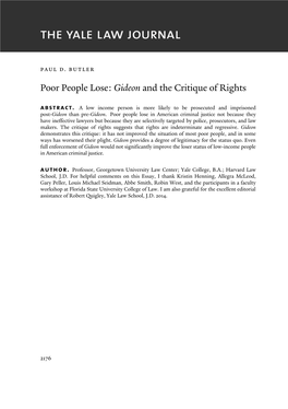 Poor People Lose: Gideon and the Critique of Rights Abstract