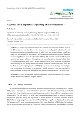 Pa28αβ: the Enigmatic Magic Ring of the Proteasome?