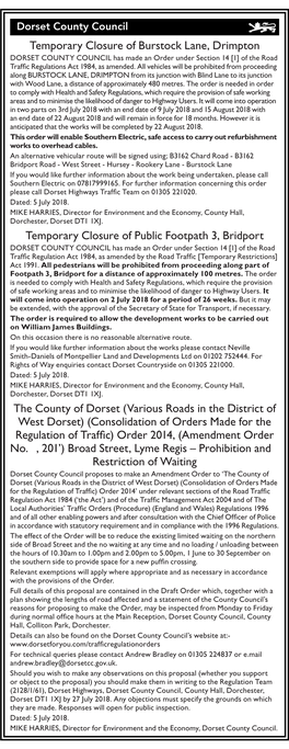 Temporary Closure of Burstock Lane, Drimpton Temporary Closure