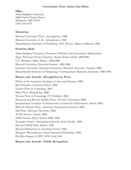 Curriculum Vitae–Adam Guy Riess Oﬃce Johns Hopkins University 3400 North Charles Street Baltimore, MD 21218 (410) 516-4474