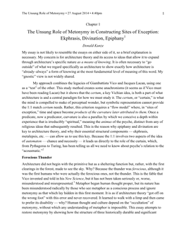 The Unsung Role of Metonymy in Constructing Sites of Exception: Ekphrasis, Divination, Epiphany1