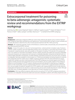 Extracorporeal Treatment for Poisoning to Beta-Adrenergic Antagonists